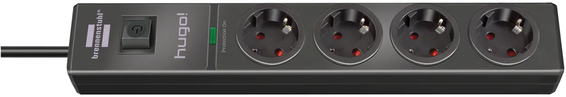 hugo! 19.500A extension lead with surge protection 4-way antracit 2m H05VV-F 3G1.5
