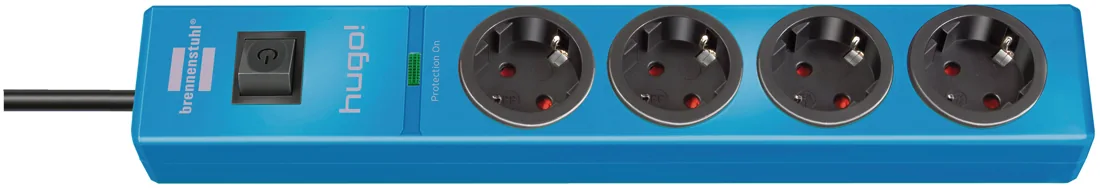 hugo! 19.500A extension lead with surge protection 4-way blue 2m H05VV-F 3G1.5