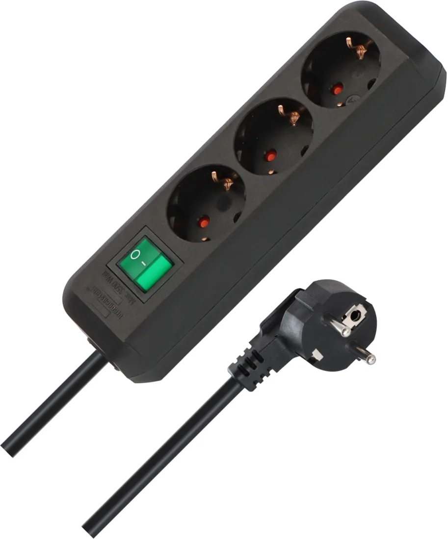 Eco-Line power strip with switch 3-fold black 3m H05VV-F 3G1,5