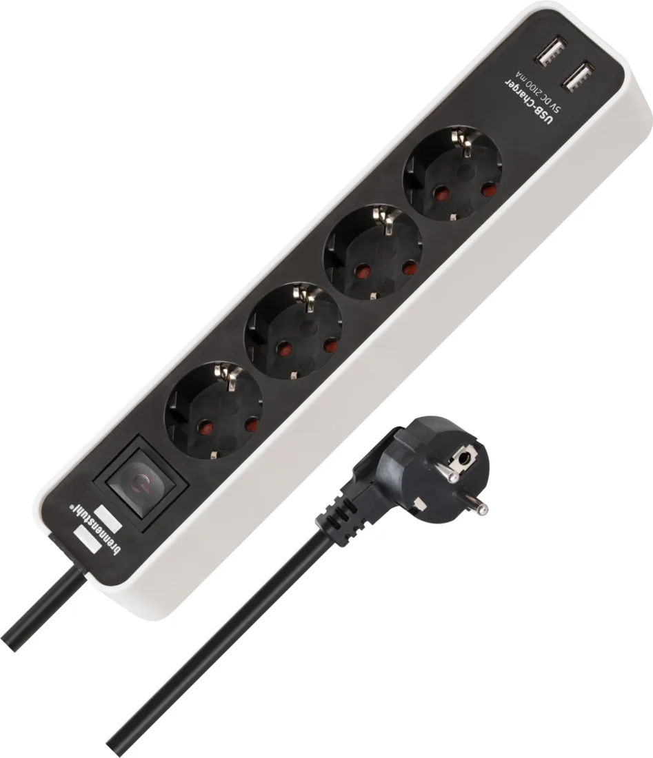 Extension Lead Ecolor with USB-Charger 4way white/black 1.5m H05VV-F 3G1.5 with switch