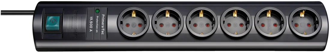 Primera-Tec 19.500A Extension Socket With Surge Protection 6-way black 2m H05VV-F 3G1,5