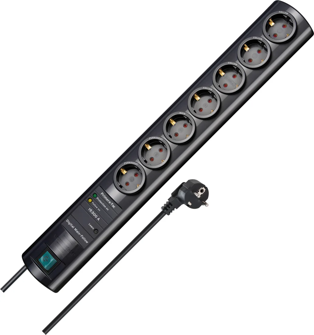 Primera-Tec 19.500A extension lead with surge protection 7-way black 2m H05VV-F 3G1,5