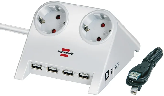 Desktop-Power-Plus with USB 2.0 hub with 5V jack 2-way white 1.8m H05VV-F 3G1.5