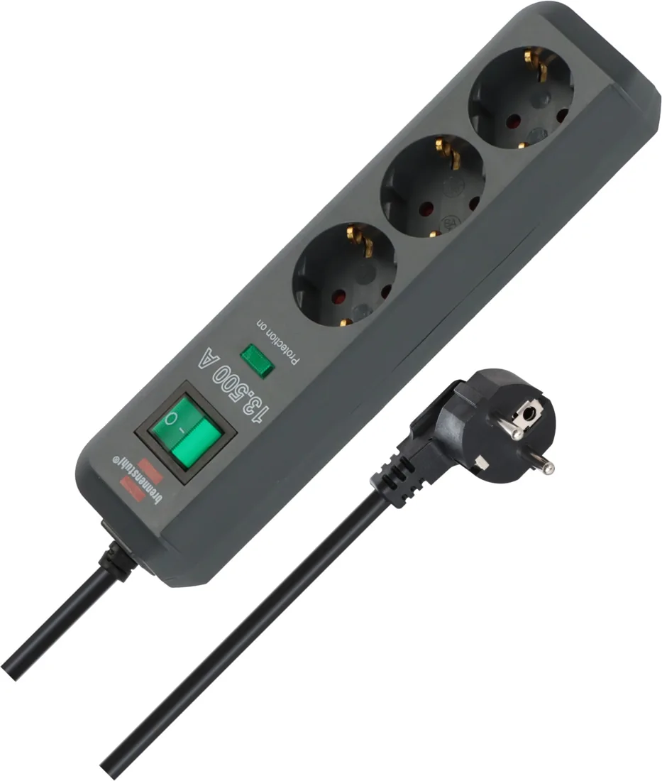 Eco-Line 13.500A extension lead with surge protection 3-way anthracite 1,5m H05VV-F 3G1,5