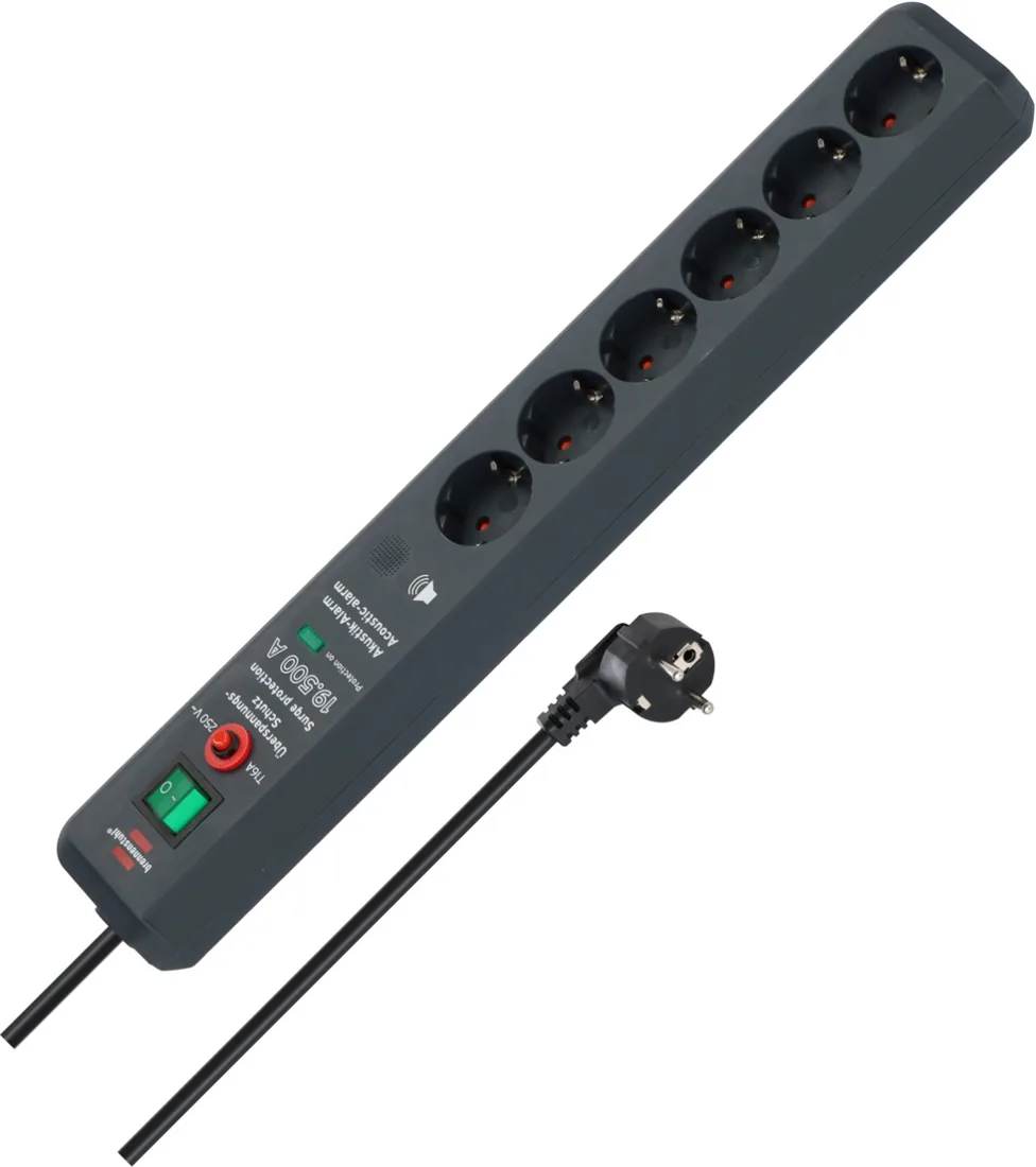 Secure-Tec 19.500A extension lead with surge protection acoustic 6-way anthracite 3m H05VV-F 3G1,5