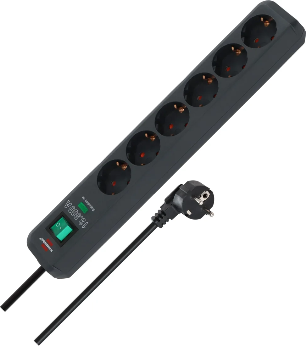 Eco-Line 13.500A extension lead with surge protection 6-way anthracite 1,5m H05VV-F 3G1,5