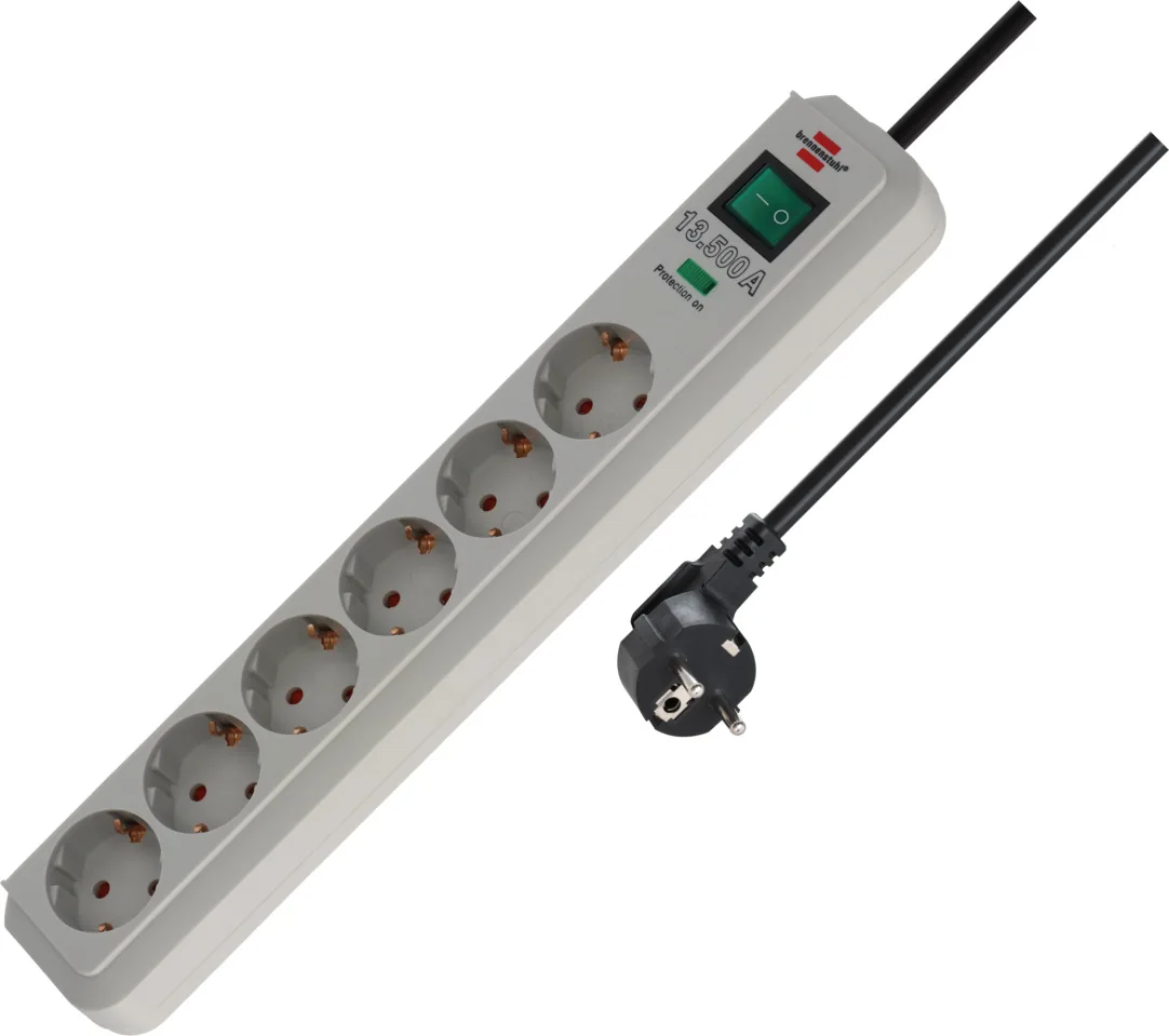 Eco-Line 13.500A extension lead with surge protection 6-way light grey 1,5m H05VV-F 3G1,5